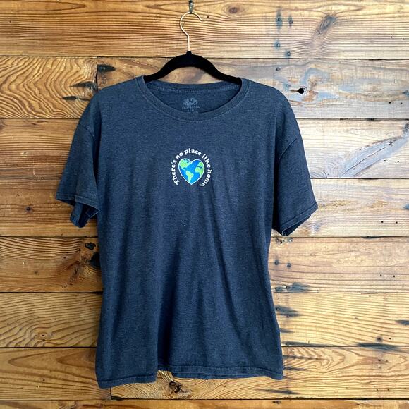 EARTH DAY SHIRT - Charcoal gray unisex tee embroidered size large - Picture 3 of 5